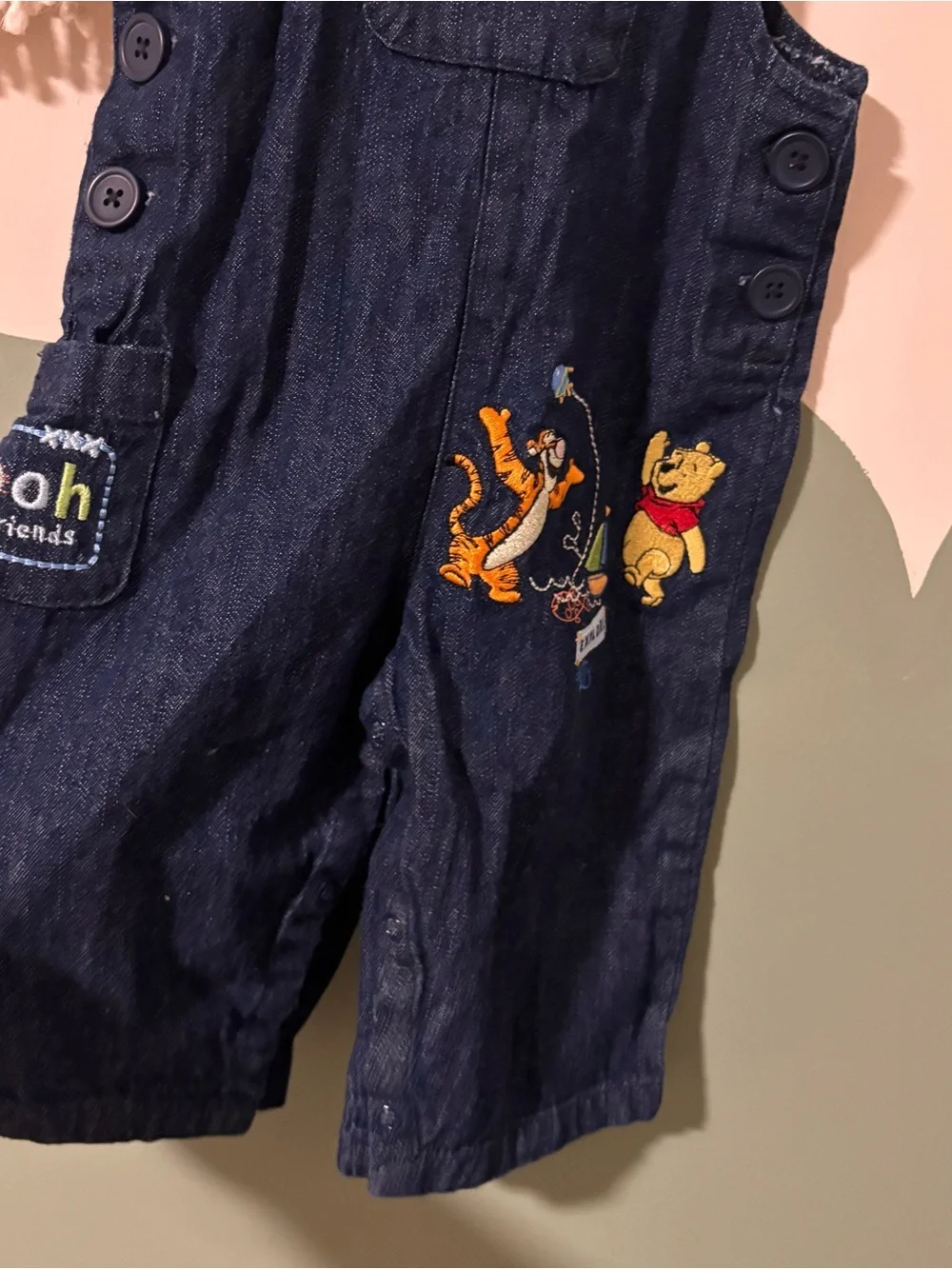 Infants 3-6 mo Disney Vintage POOH & FRIENDS Tiger Explore Cotton Denim Overalls